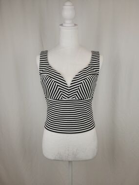 Guess Black & White Striped V-Neck Tank Top NWOT